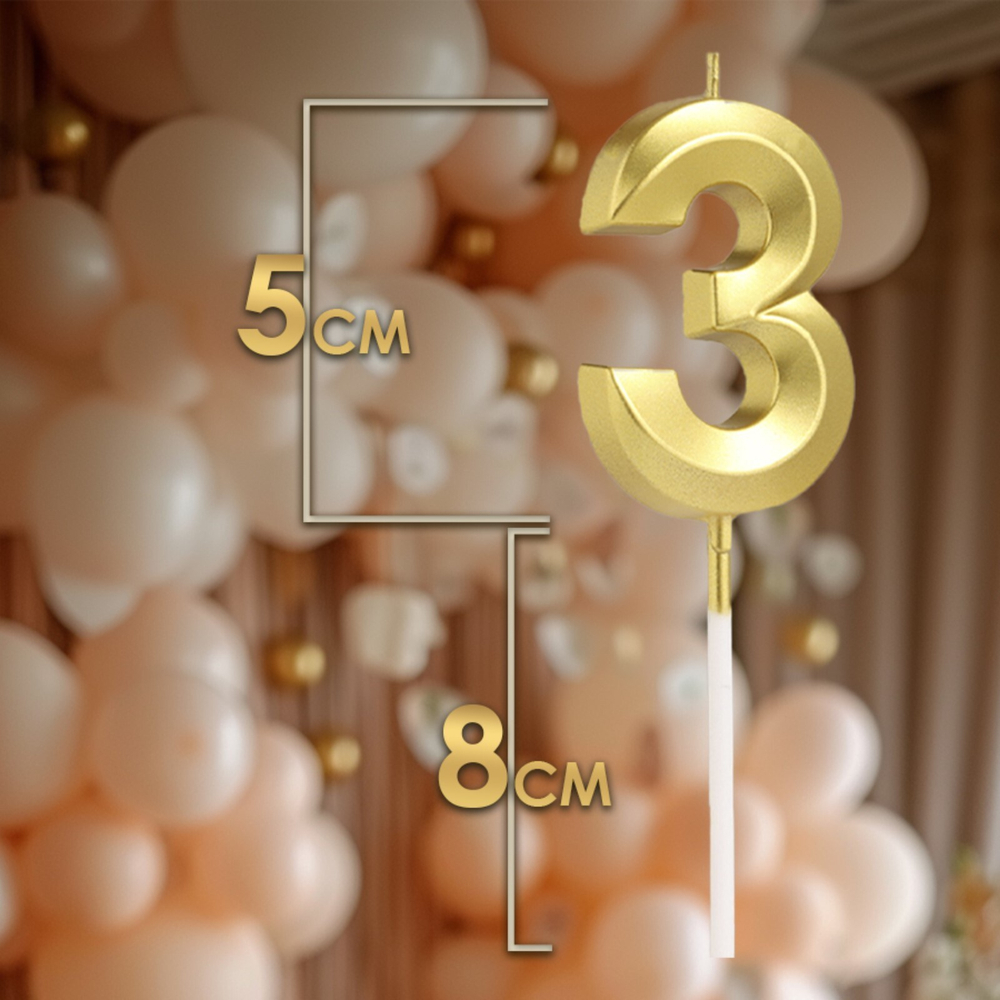 Свеча в торт на шпажке «Грань», цифра "3" ,золотая, 5 см
