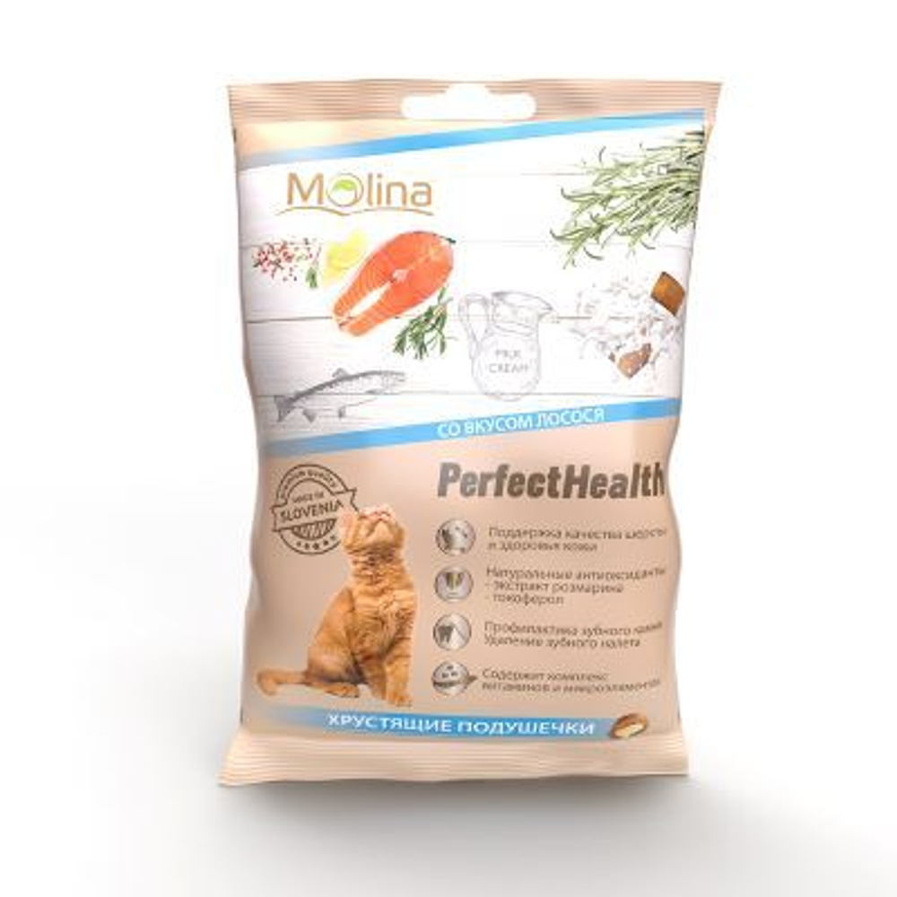 Molina Хрустящие подушечки для кошек "Со вкусом лосося", 50г