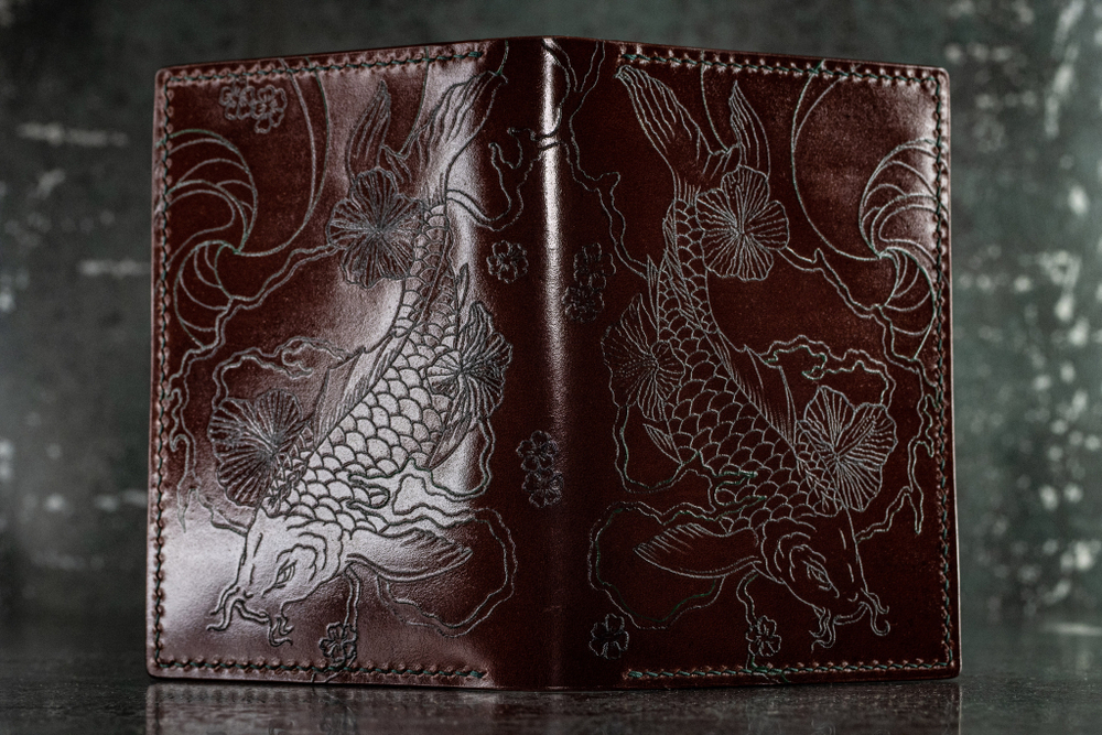 Кожаная обложка на паспорт NSD  "Bordo" (Натуральная кожа + Tattoo "Irezumi")