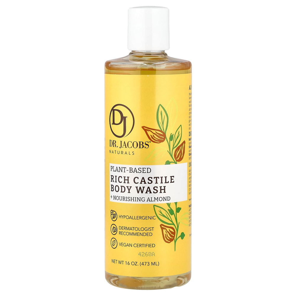Dr. Jacobs Naturals, растительный кастильский гель для душа, питательный миндаль, 473 мл (16 унций)