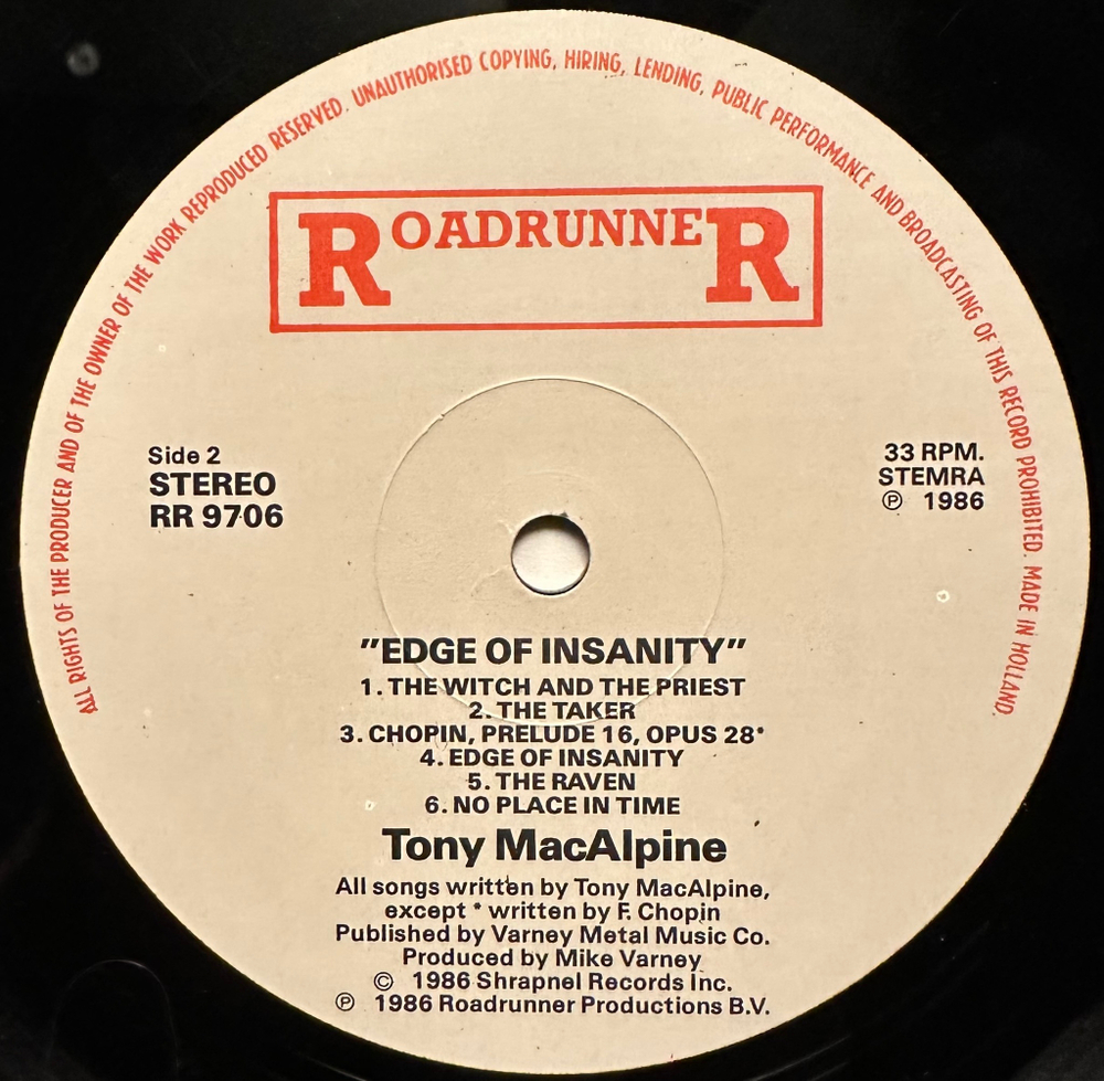 Tony MacAlpine - Edge Of Insanity (Голландия 1986г.)
