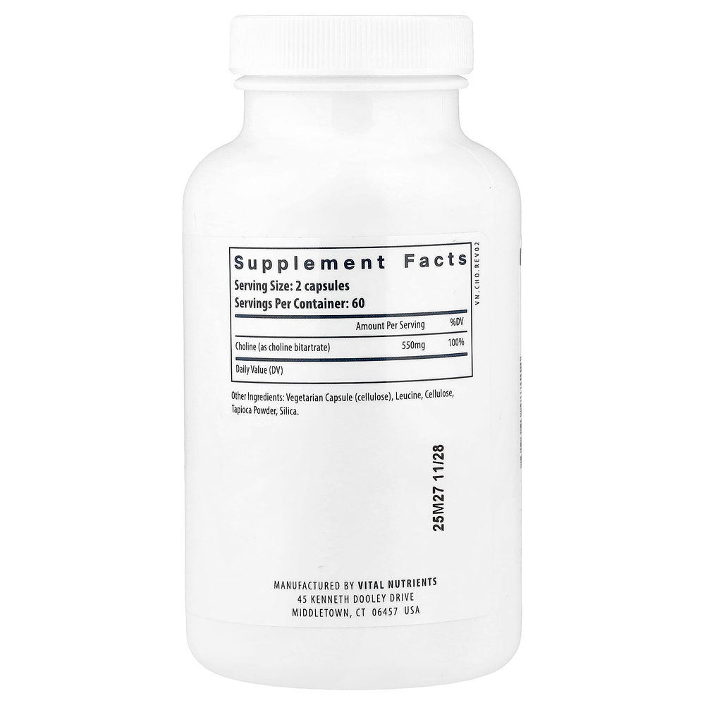 Vital Nutrients, холин, 120 веганских капсул (275 мг в 1 капсуле)