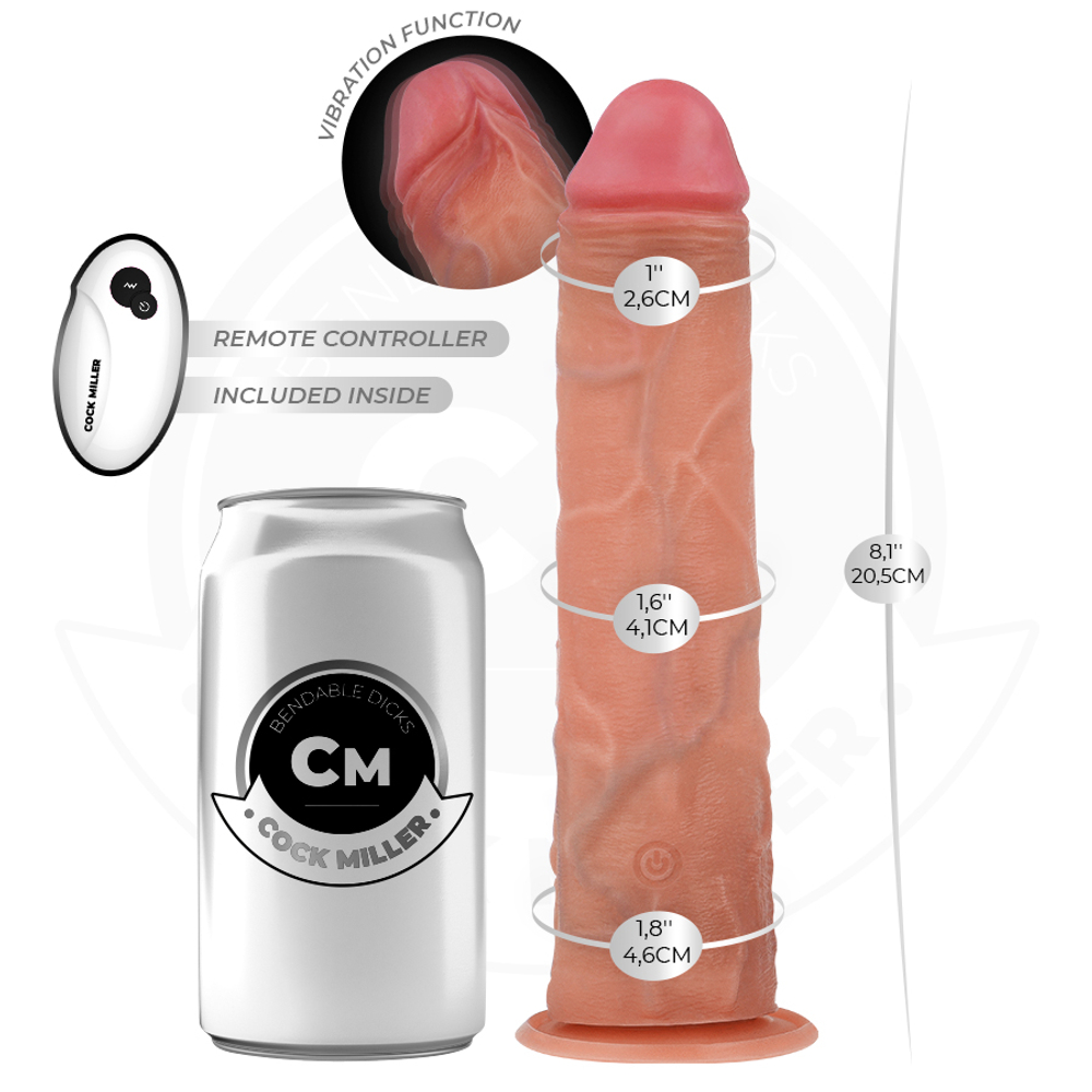 Телесный вибратор-реалистик 20,5см на присоске с пультом ДУ Cock Miller Realistic Dildo Vibration D-243371