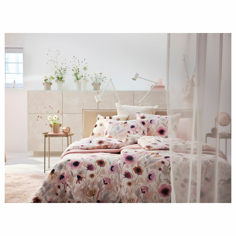 Комплект постельного белья IKEA LONNHOSTMAL (ЛОННХОСТМАЛЬ), Двуспальный, Разноцветный, 240x220, 50x80 см