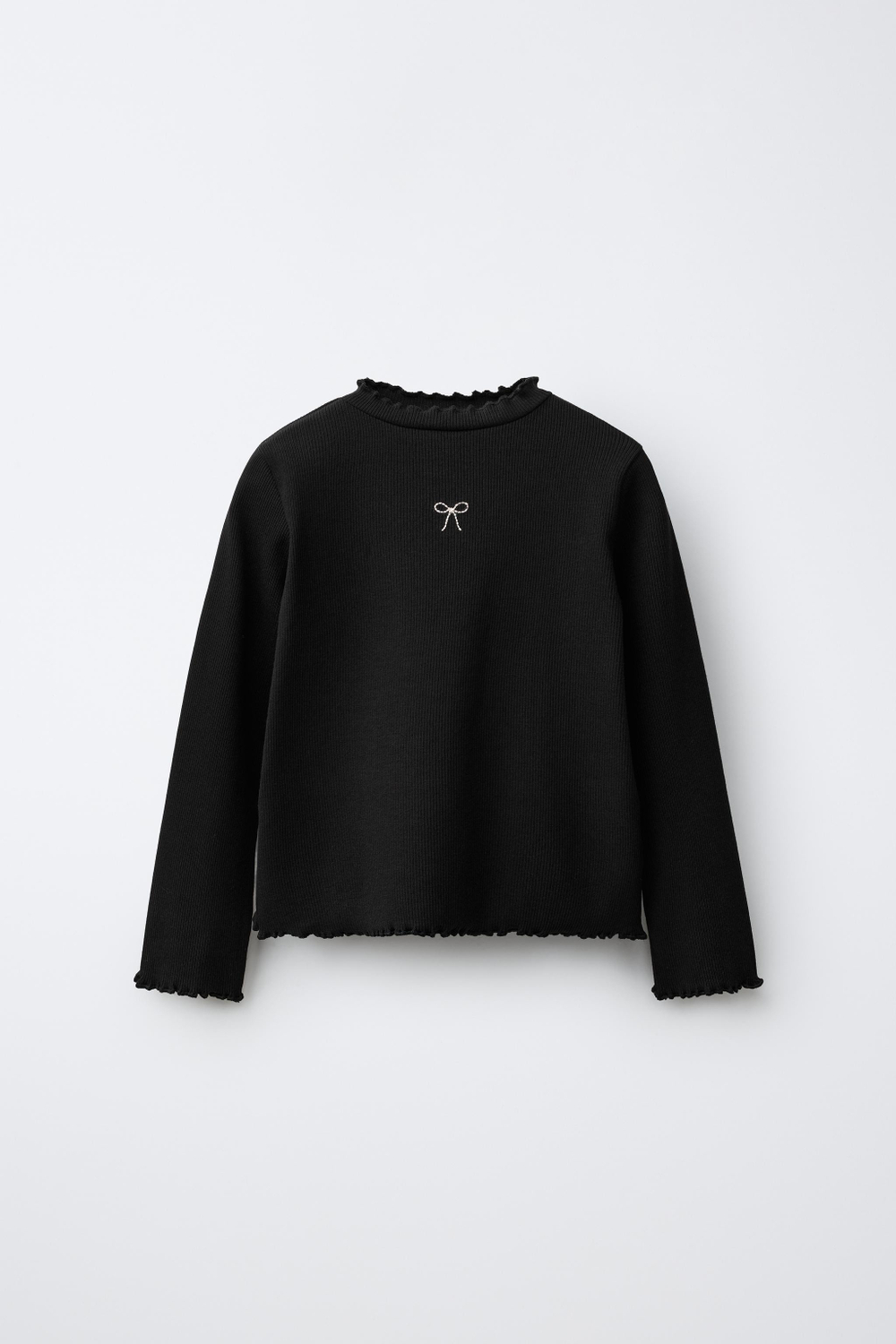 ZARA ФУТБОЛКА В РУБЧИК С ВЫШИВКОЙ, ЧЕРНЫЙ