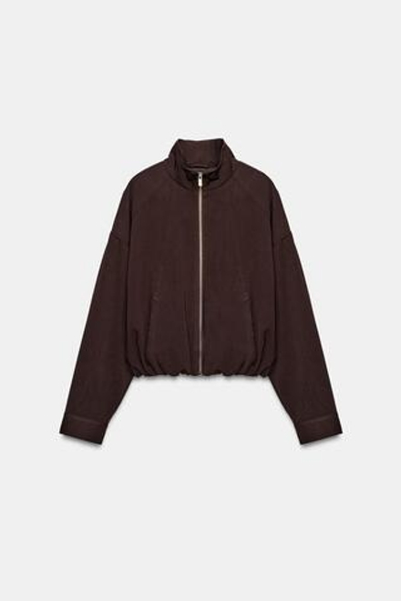 ZARA БОМБЕР С ВОРОТНИКОМ-СТОЙКОЙ, КОРИЧНЕВЫЙ