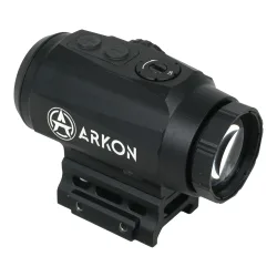 Призматический прицел ARKON Prizm 3x18 / Аркон Призма 3 на 18 - вид сзади сбоку, окуляр и логотип