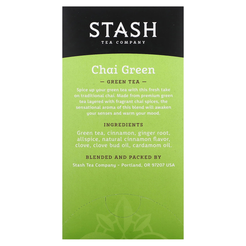 Stash Tea, Green Tea, Chai Green, 20 чайных пакетиков, 38 г (1,3 унции)
