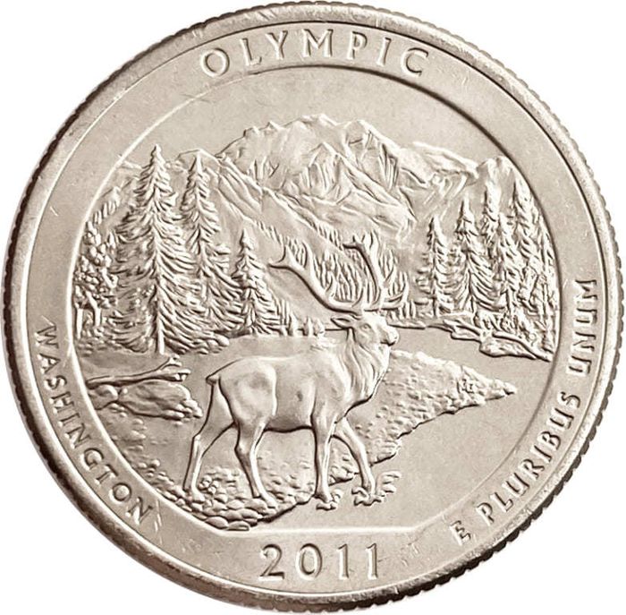 25 центов (1/4 доллара, квотер) 2011 США «Национальный парк Олимпик» (D) (8-й парк)