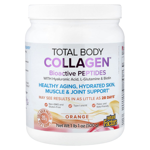 Natural Factors, Total Body Collagen, биоактивные пептиды, апельсин, 500 г (1 фунт 1 унция)