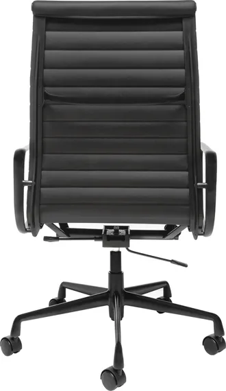 Культовое офисное кресло Eames Ribbed EA 119 из черной кожи с черным каркасом | Купить в Hallberg.ru