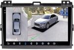 Магнитола для Toyota Land Cruiser Prado 120, Lexus GX470 (экран климата внизу) - FarCar BX456M-360 монитор 9.5" 2K QLED на Android 13, Быстрая, CarPlay, 4G SIM-слот, 4 камеры в комплекте