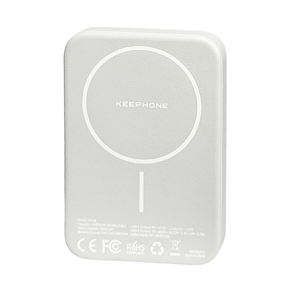 Powerbank магнитный с MagSafe Keephone Peekaboo 10000mAh кожаный белый