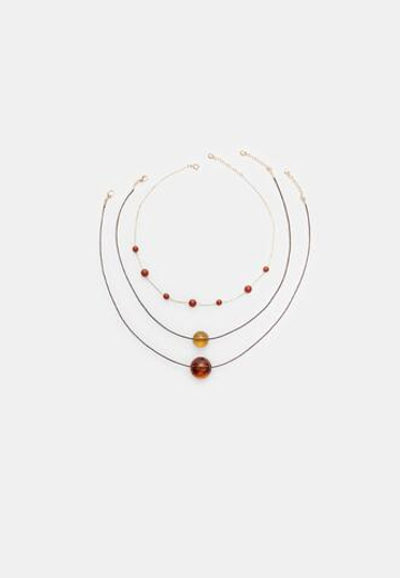 STRADIVARIUS Комплект из 3 ожерелий из бусин, золотой