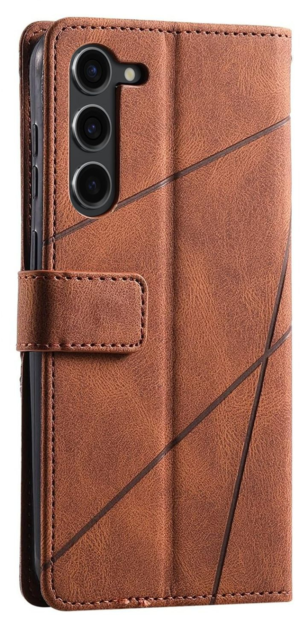 Дизайнерский чехол-книжка из кожи для SAMSUNG GALAXY S23 PLUS с отделом для наличных, 3 слотами для карт и подставкой