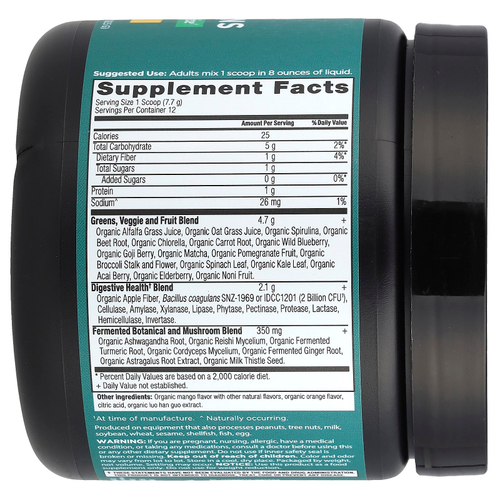 Ancient Nutrition, Organic SuperGreens, манго, 92,5 г (3,3 унции)