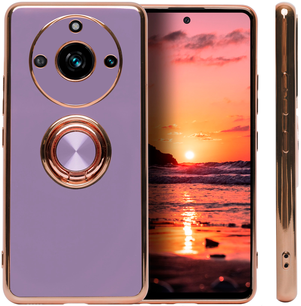Стильный глянцевый чехол для REALME 11 PRO / 11 PRO PLUS с кольцом-подставкой и бархатной подкладкой