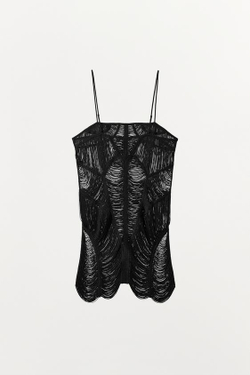 ZARA МИНИ-ПЛАТЬЕ С БАХРОМОЙ, ЧЕРНЫЙ