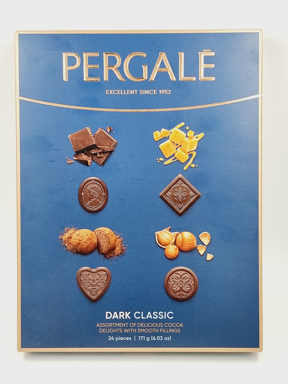 Набор конфет Pergale Dark Classic в темном шоколаде с начинками (шоколадная, карамельная, трюфельная, с фундуком) 171 г (из Литвы)
