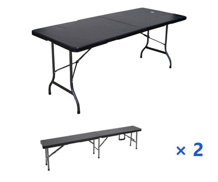 Комплект EasyTable: складной стол T180 Black и 2 скамьи B180 Black, чёрный