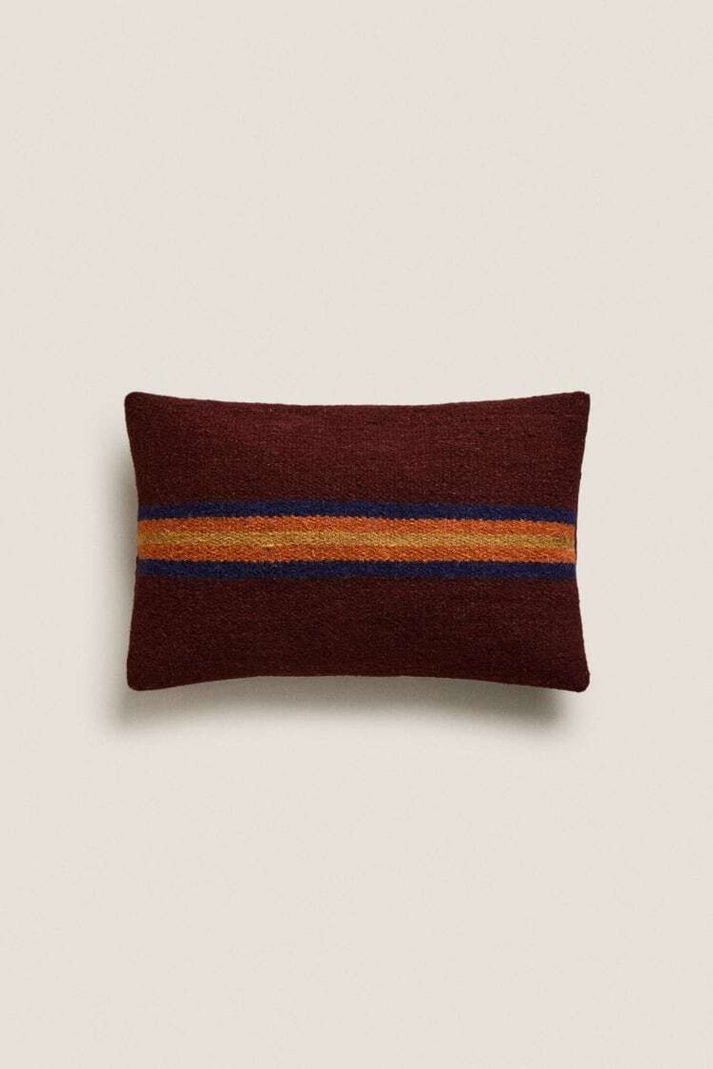 ZARA HOME ЧЕХОЛ НА ПОДУШКУ ИЗ ШЕРСТИ В ПОЛОСКУ, ТЕМНО-КАШТАНОВЫЙ