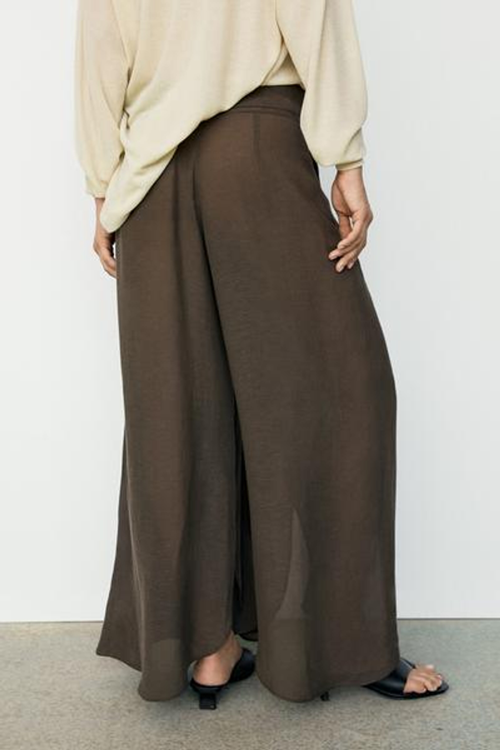 Massimo Dutti Полупрозрачные юбка-брюки из льняной смеси, коричневый