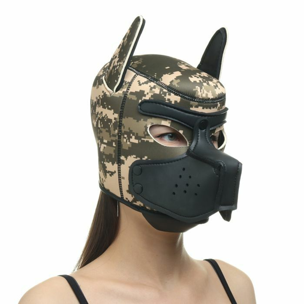 Камуфляжная неопреновая БДСМ-маска Puppy Play (Цвет: зеленый камуфляж)