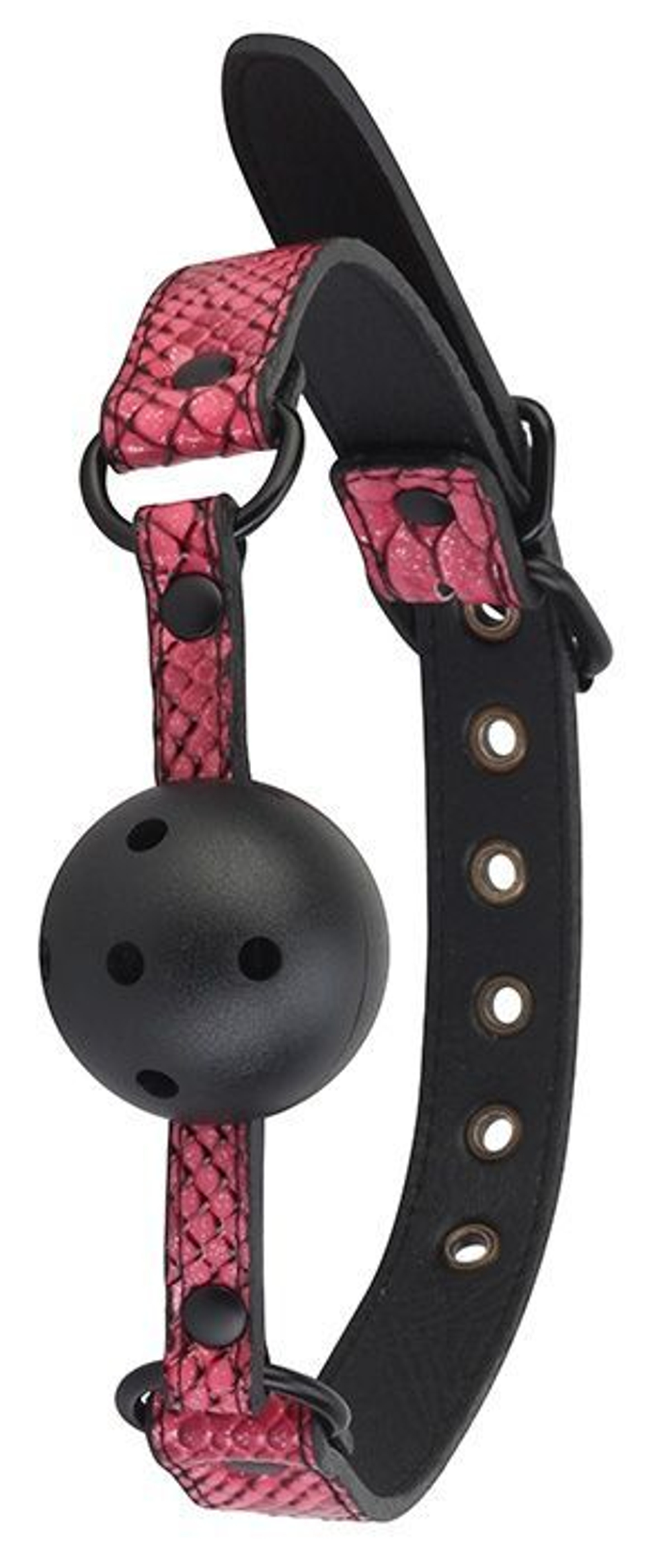 Черно-розовый кляп-шарик с отверстиями BALL GAG (Цвет: черный с розовым)