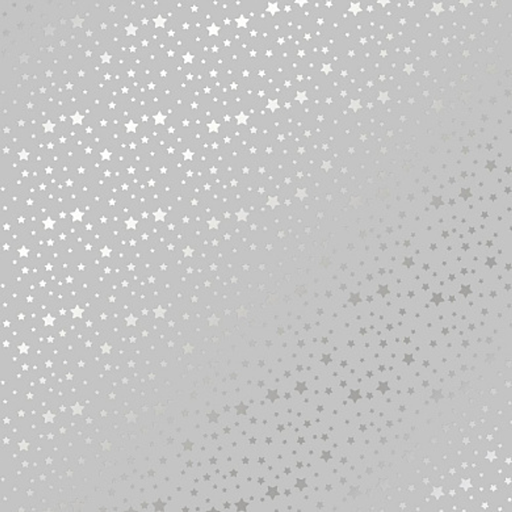 Лист односторонней бумаги с серебряным тиснением, дизайн Silver stars Gray, 30,5см х 30,5см