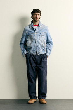 ZARA БРЮКИ ЧИНОС RELAXED FIT СО СКЛАДКАМИ, МОРСКОЙ СИНИЙ