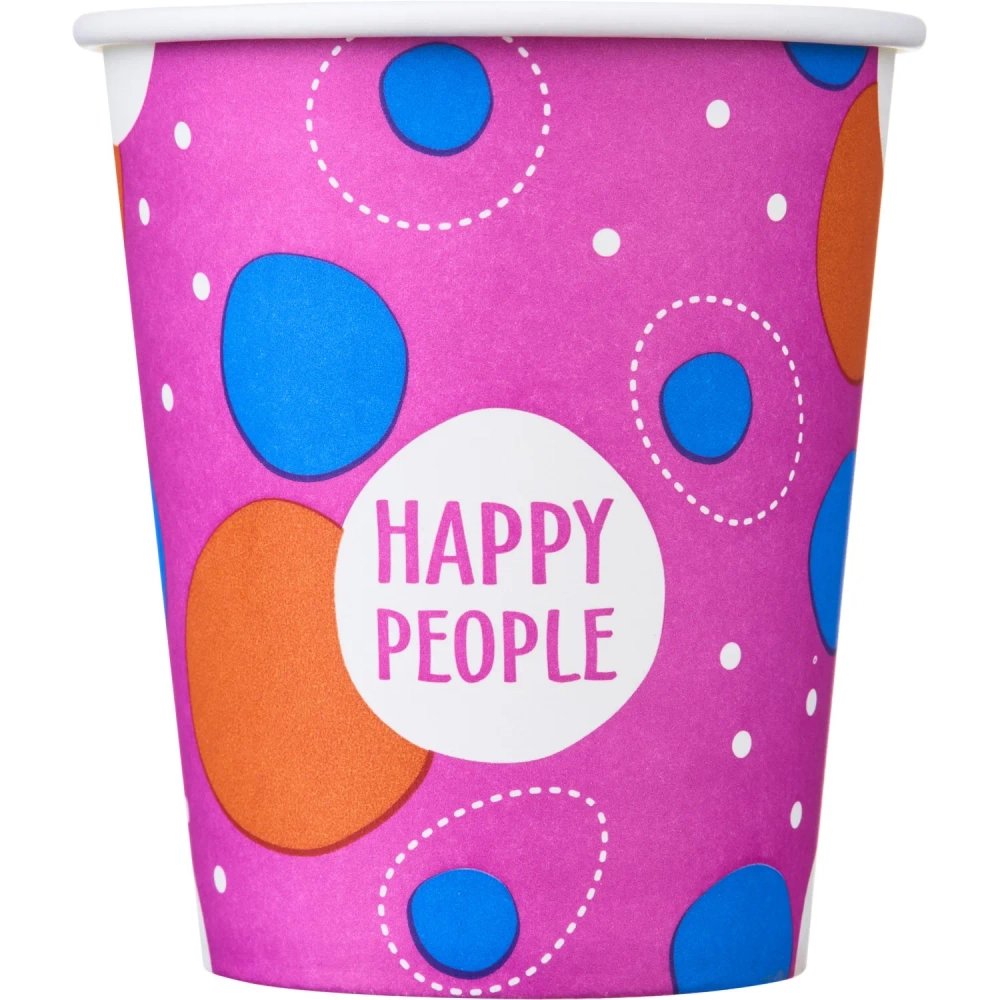 Стакан одноразовый бум односл. 250 мл d-80мм Happy People МИКС 50шт/уп