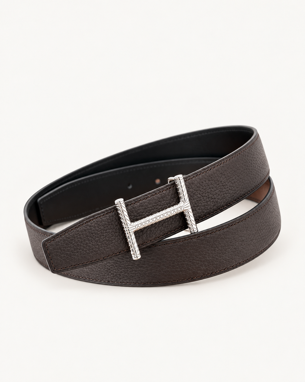 Мужской ремень Hermès Hisseo 3,2 см — тёмно-коричневый / чёрный