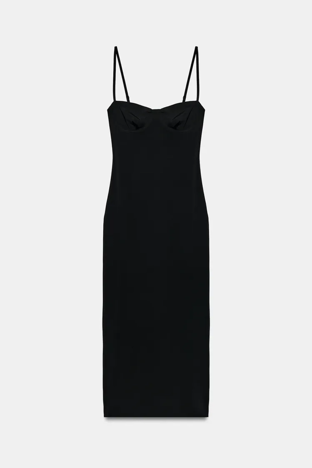 ZARA ПЛАТЬЕ МИДИ ИЗ СМЕСОВОГО ПОЛИАМИДА, ЧЕРНЫЙ