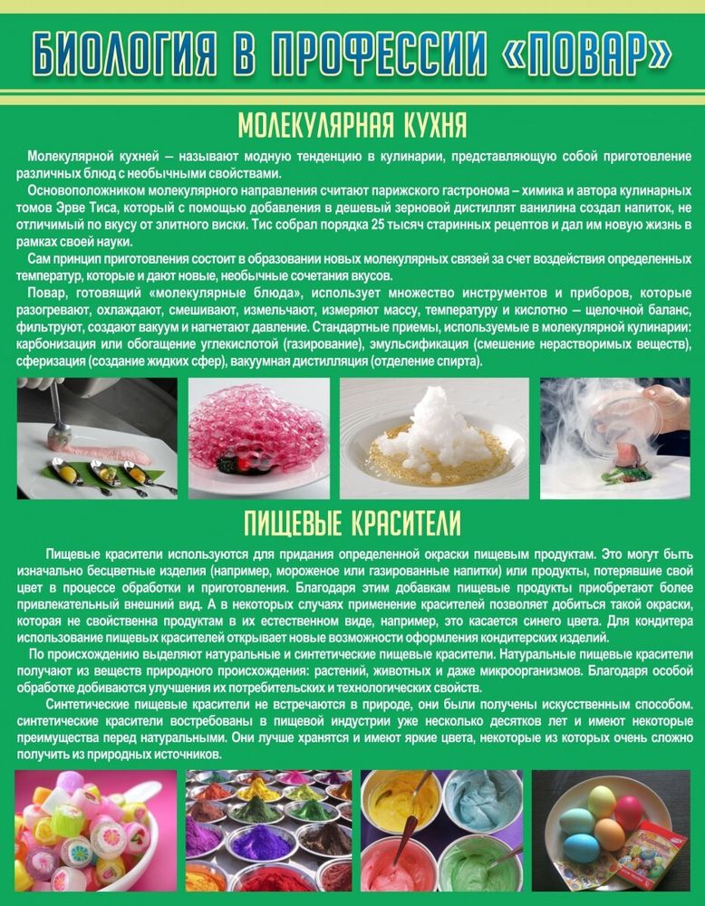 Стенд "Биология в профессии повар"