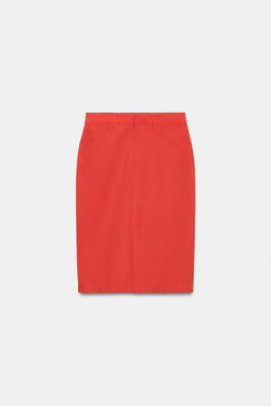 ZARA - FRUIT OF THE LOOM™ ЮБКА-МИДИ С РАЗРЕЗОМ, КРАСНЫЙ