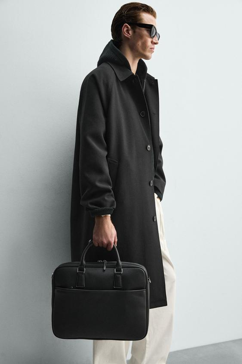 ZARA ПОРТФЕЛЬ ИЗ РЕЛЬЕФНОГО МАТЕРИАЛА, ЧЕРНЫЙ