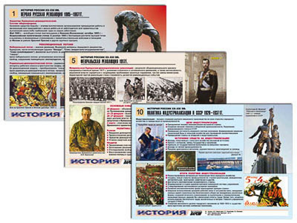 Комплект таблиц по истории раздат. "История России XX - XXI вв." (цвет., лам., А4, 12 шт.)
