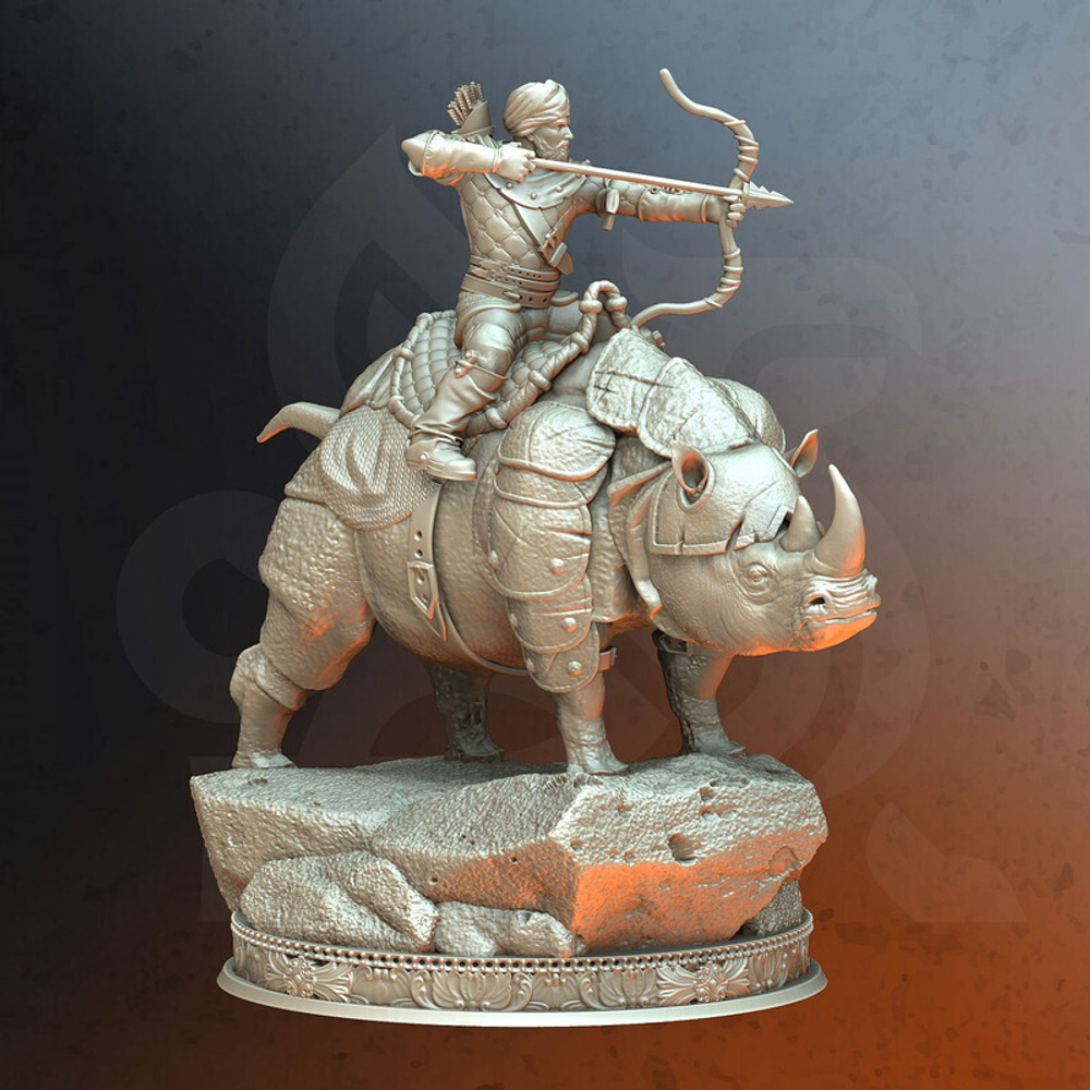 Человек Рейджер Охотник Следопыт на носороге миниатюра для dnd, днд, pathfinder, фентези, Настольная игра, НРИ, Варгейм, РПГ