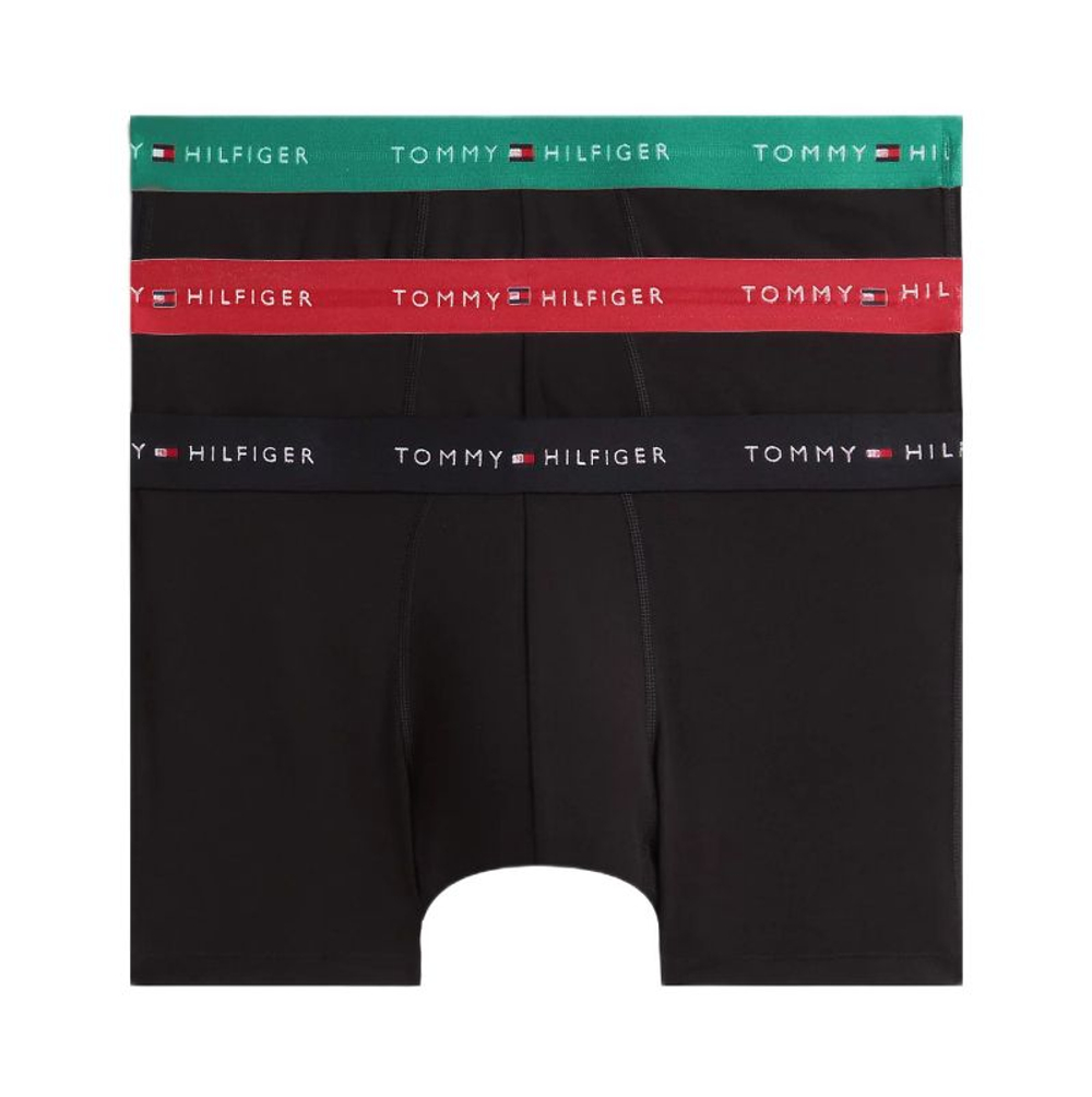 Meskie bokserki sportowe Tommy Hilfiger Cotton Trunk 3P - alaskan green/medium red/black