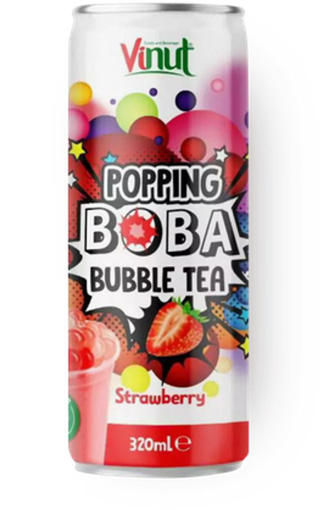 Чай Холодный Черный со Вкусом Клубники Bubbles Of Love-Strawberry Popping Boba Tea 0.32 - банка
