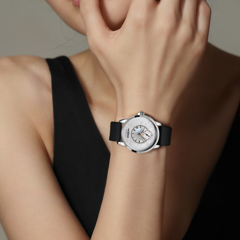 ZEPPELIN Quartz Movement Women"s Watch Silver Dial Stainless Steel Case Genuine Leather Strap