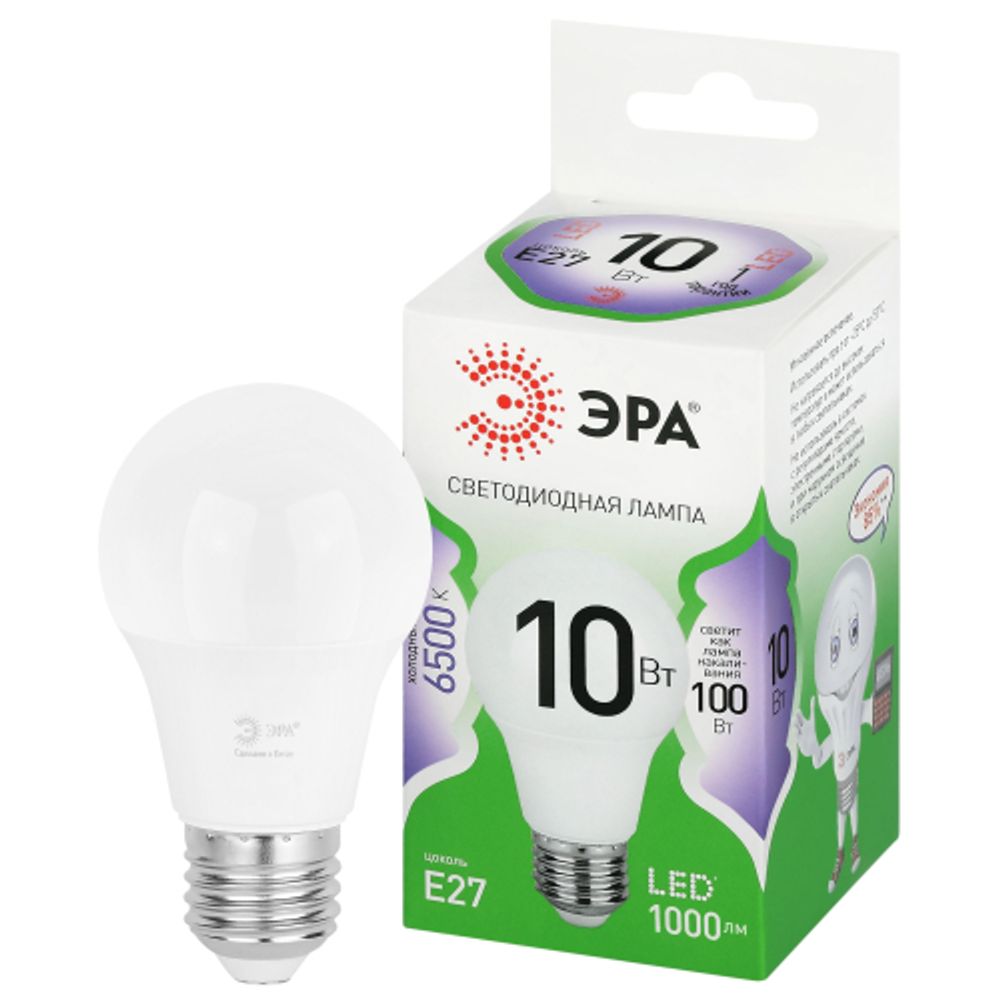 Лампа светодиодная ЭРА GREEN LINE LED A60-10W-865-E27 GL 10Вт груша холодный свет E27 | Лампы cветодиодные Груша (A)