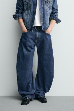 ZARA ДЖИНСЫ BARREL FIT С ДЕКОРАТИВНЫМИ ШВАМИ, СИНИЙ