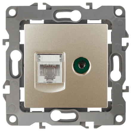 Розетка ЭРА Серия 12 12-3110-04 комбинированная RJ45+TV IP20 шампань