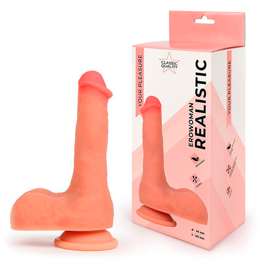 Телесный фаллоимитатор 21см на подошве-присоске Bior Toys Erowoman-Eroman ER-30083