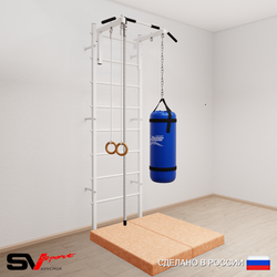 Шведская стенка Sv Sport усиленная 6135 (Турник стандарт/Канат/Кольца/Цепь/Мешок 15кг/Мат 1м)