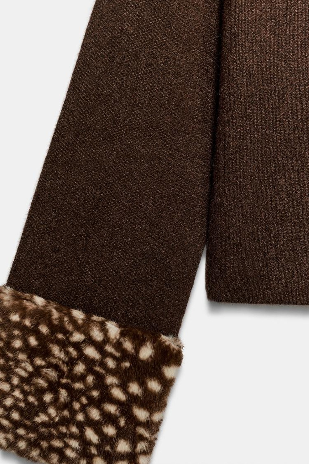 ZARA КАРДИГАН С ОТДЕЛКОЙ ПОД МЕХ, КОРИЧНЕВЫЙ