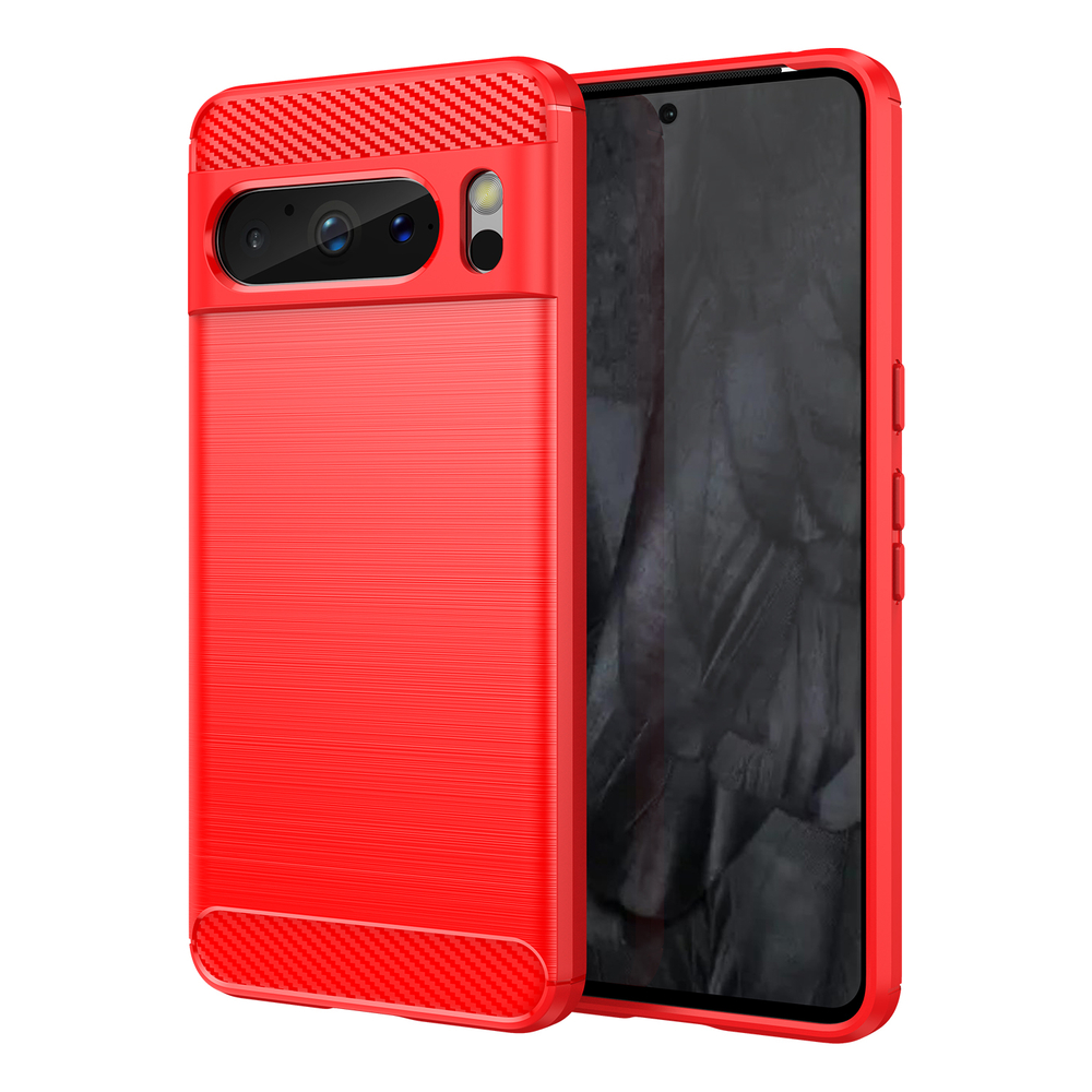 Мягкий чехол красного цвета для Google Pixel 8 Pro, серия Carbon (дизайн в стиле карбон) от Caseport
