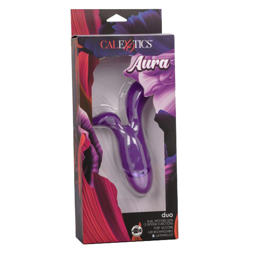 Фиолетовый раздвоенный вибромассажер 15,25см California Exotic Novelties  Aura Duo SE-0735-25-3