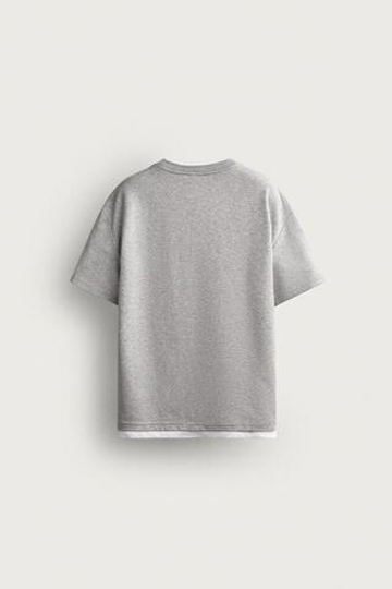 ZARA ФУТБОЛКА RELAXED FIT С КОНТРАСТНЫМИ ДЕТАЛЯМИ, СЕРЫЙ МЕЛАНЖ